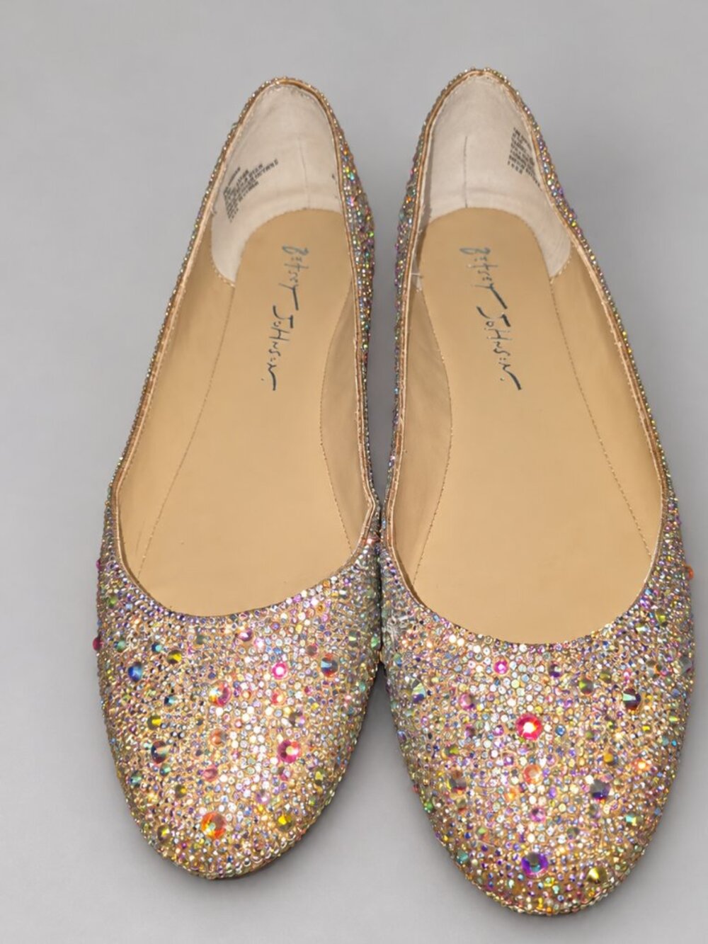 Betsey Johnson Brigs Crystal Rhinestone Ballet Flats Gold 8M Bridal Sparkle